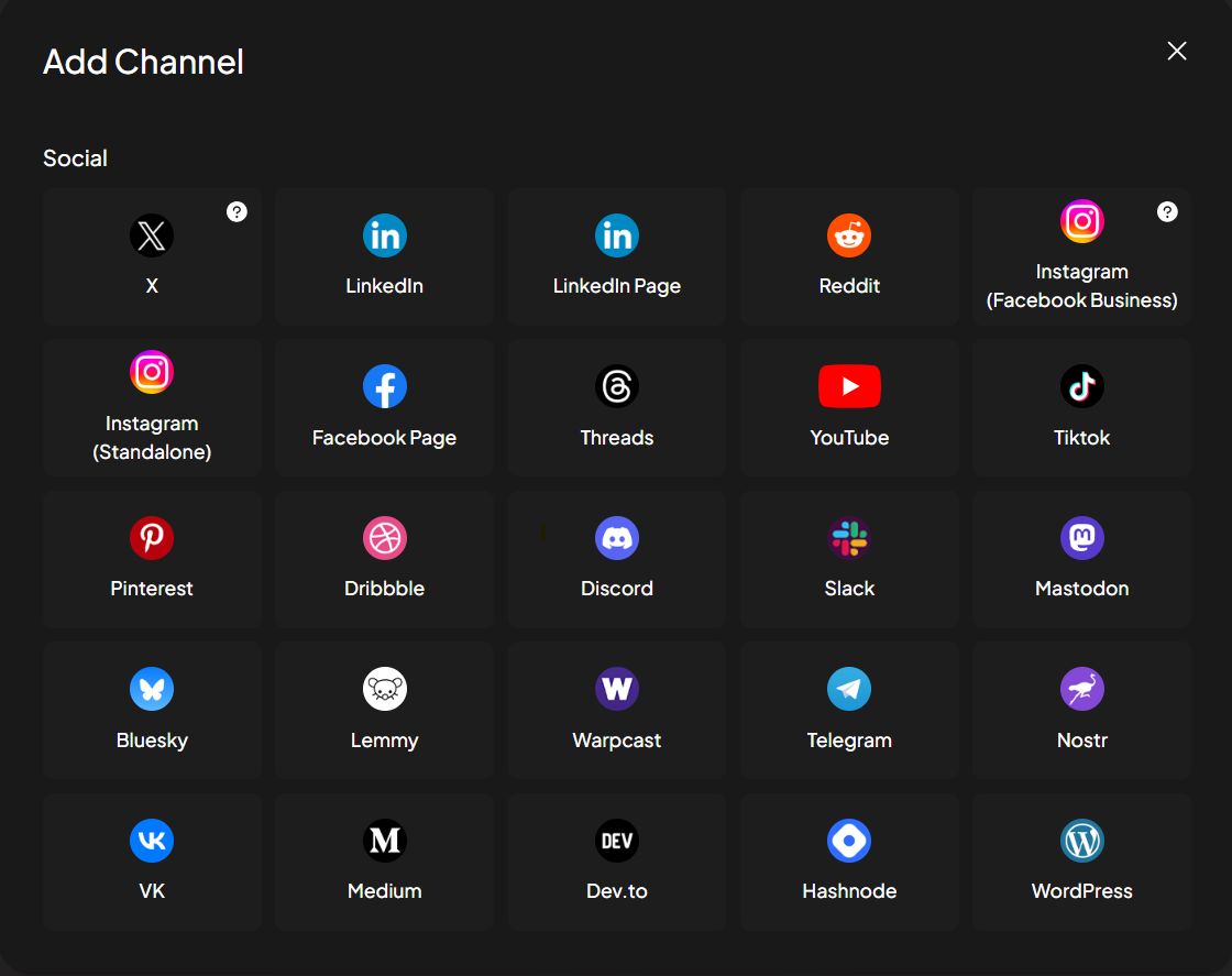 Screenshot des canaux disponibles
