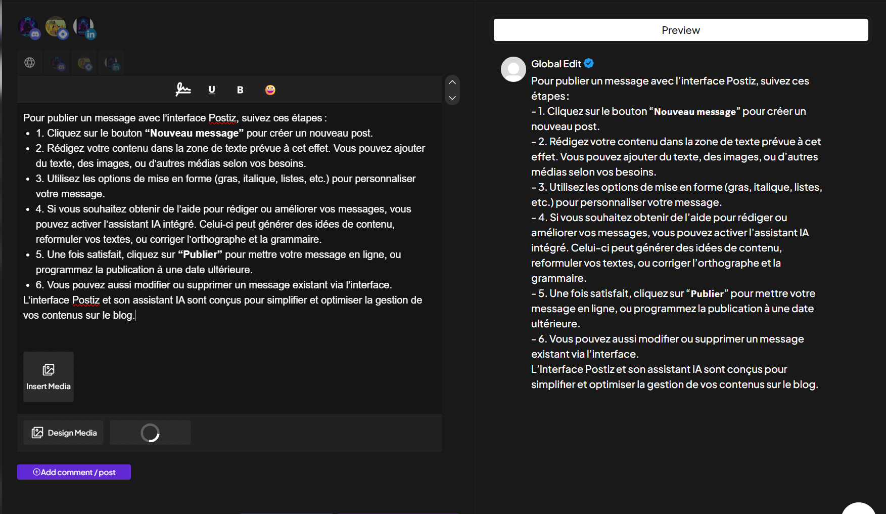 Création d’un futur post en utilisant l’IA directement intégrée